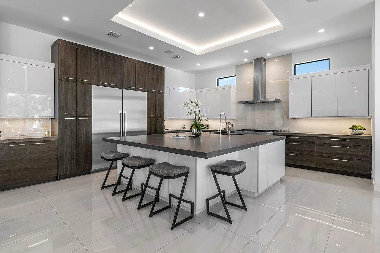Chef's kitchen with marble island